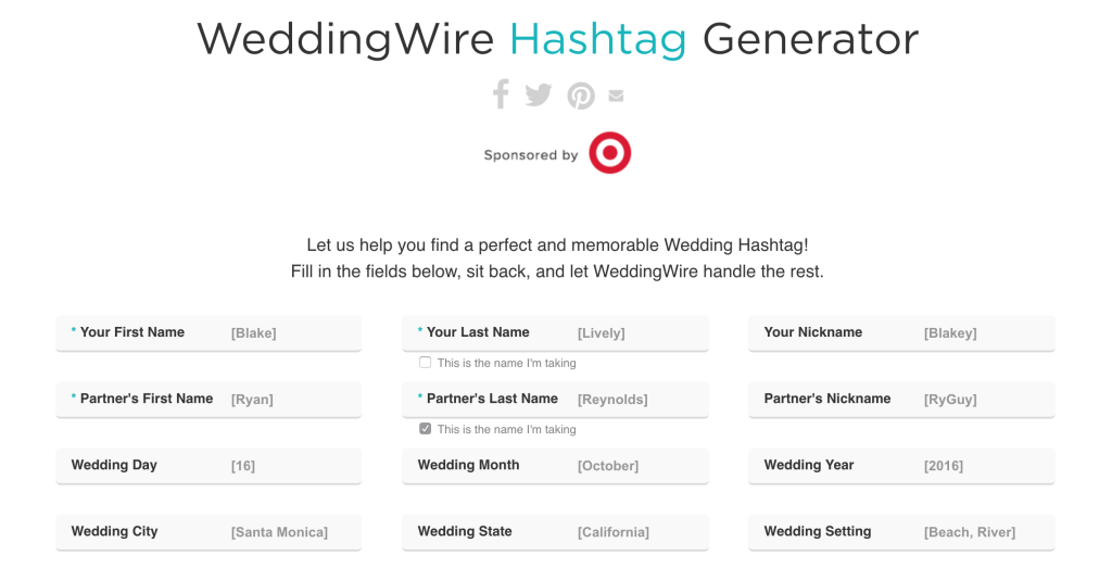 WeddingWire Hashtag Generator