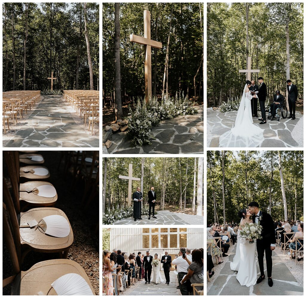 Outdoor ceremony photos from a Carolina Grove wedding.
